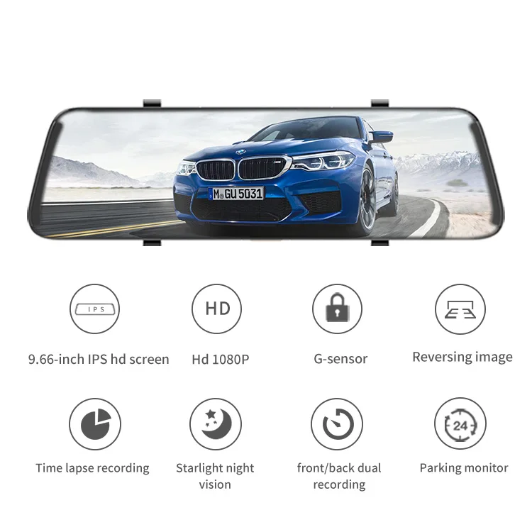 NEW double camera hd dvr 9.66 inch HD dual lens car dvr rear view camera car rearview mirror