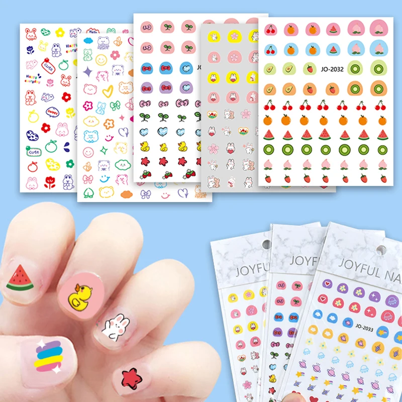 Child Manicure Ultra Thin  Waterproof Self Adhesive 3D Nail Decals Cute Cartoon Flower Strawberry Bear Nail Stickers for Kids