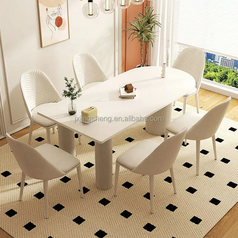 Modern set cream white rock modern simple dining table and dining chair