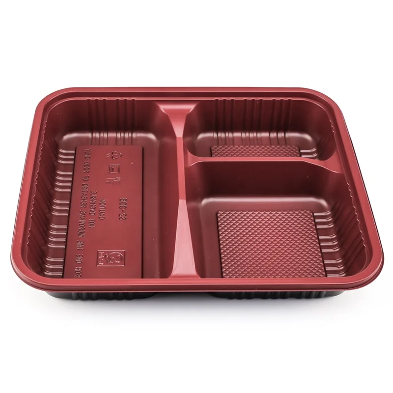Disposable Plastic Bento Lunch Box with 3 Compartment