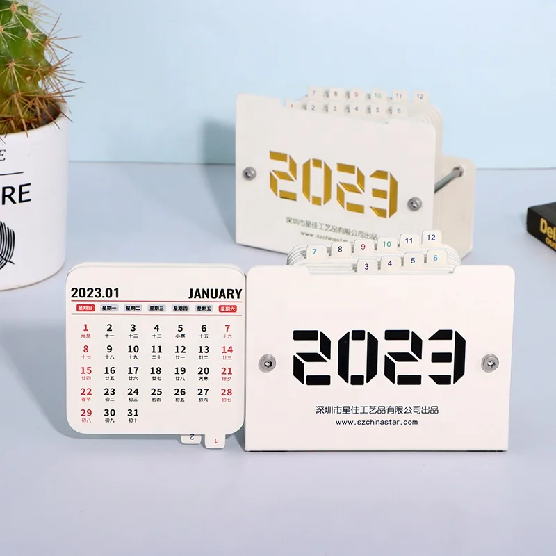 Custom 2023 Calendar Desk Office Decoration Metal Calendar
