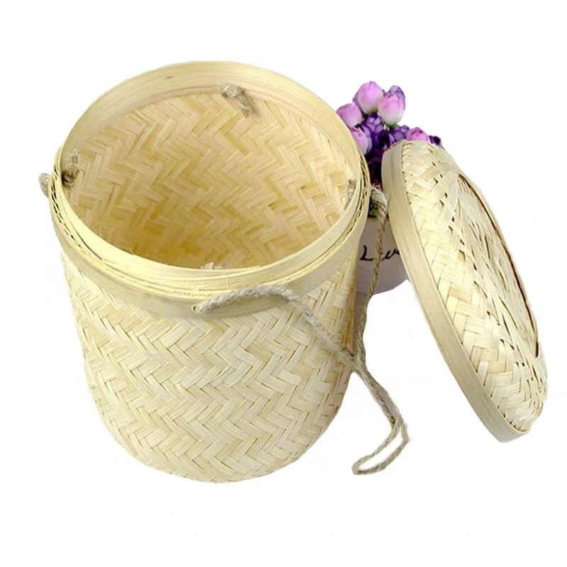 Eco Friendly Wholesale Manufacture Vietnam Storage Cosmetic Custom Round Handmade Woven Bamboo Tea Candy Box With Lid (1600264037266)