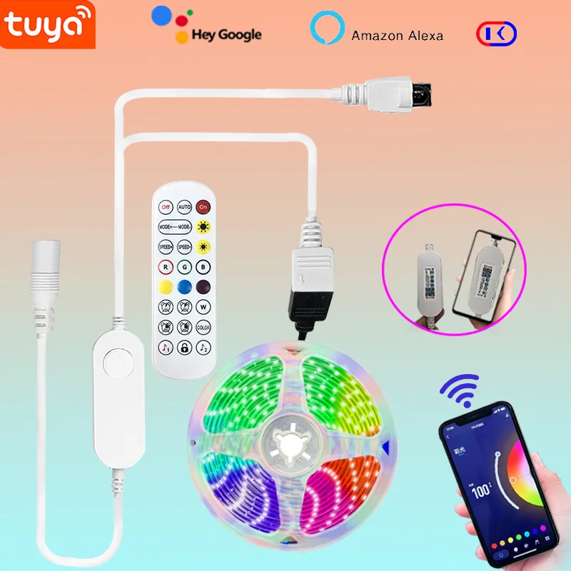 Tuya LED Strip Light Intelligence Home Lighting Google Alexa Wifi Voice Control RGB Colorful Flexible LED Rope Light