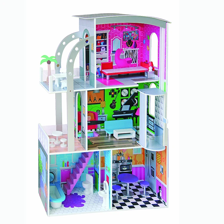 3-layer dollhouse with 7pcs small furniture