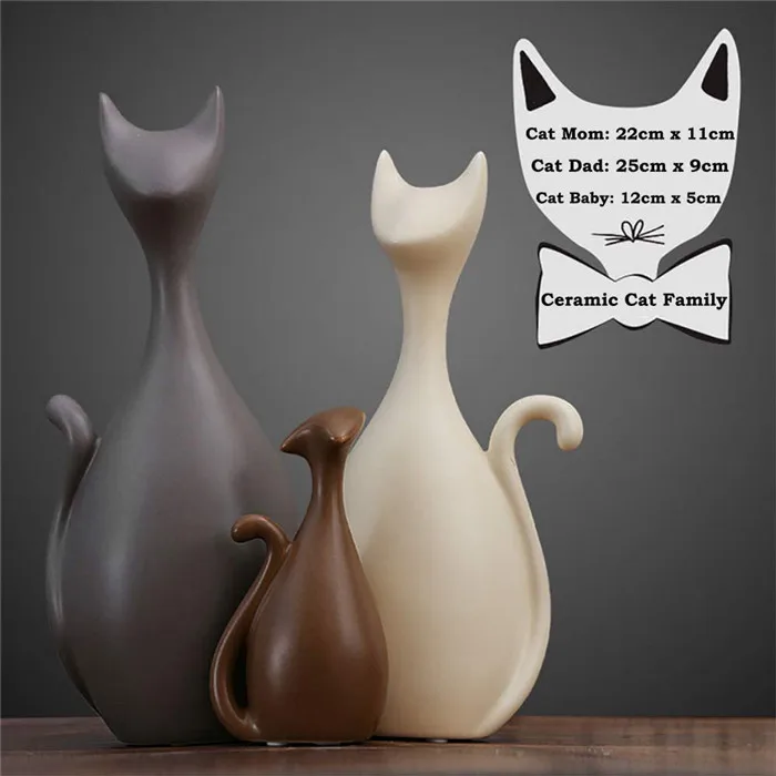 Ceramic Home Decor Cat Family Figurine Crafts Animals Statue Abstract Sculpture Ornament Birthday Wedding Gifts 3pcs/Set