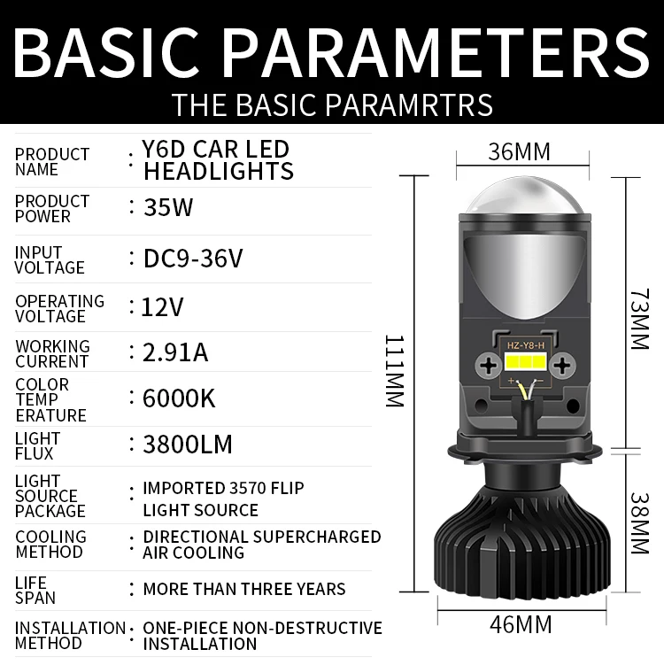 Y8 Y6 Y6D with lens led car headlight h4  led headlight self-contained collecting cup h4 led headlight