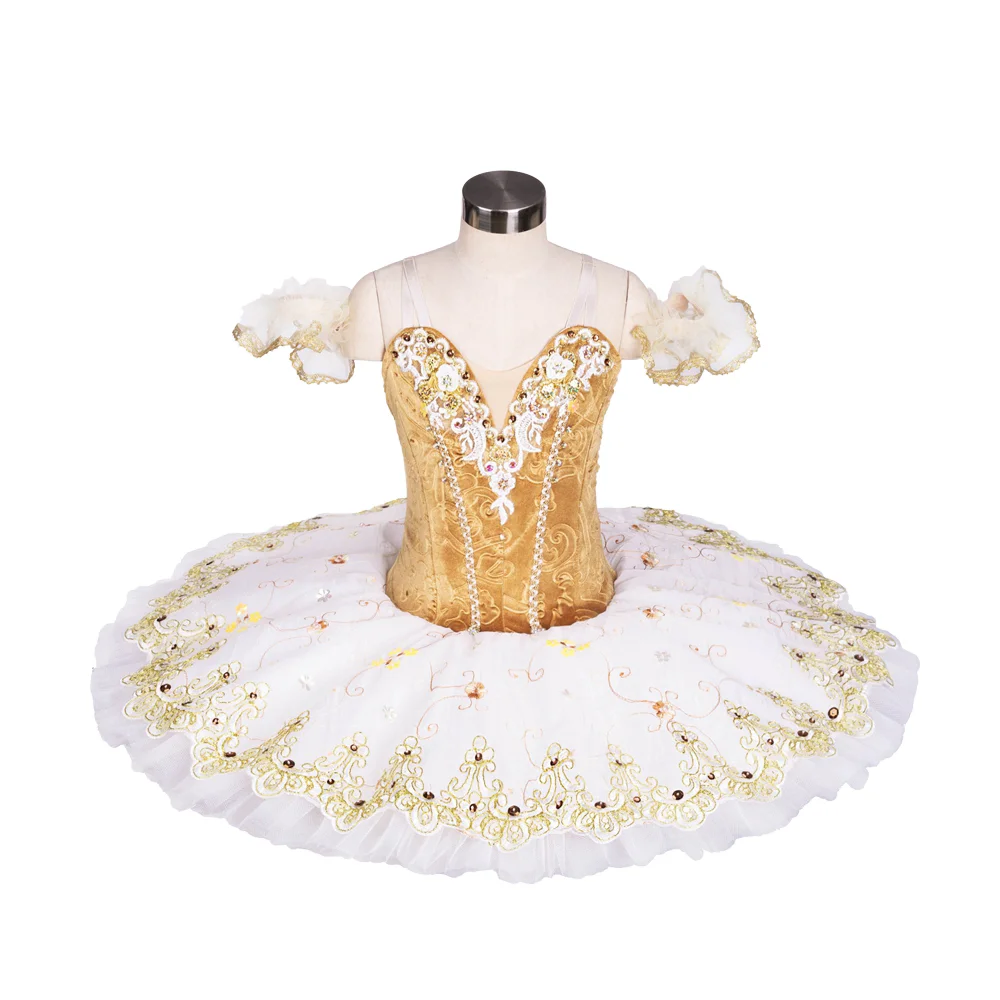 Professional Customized Ballet TUTUTU Raymond Variations Competition Performance Gauze Skirt White Gold Plate Skirt