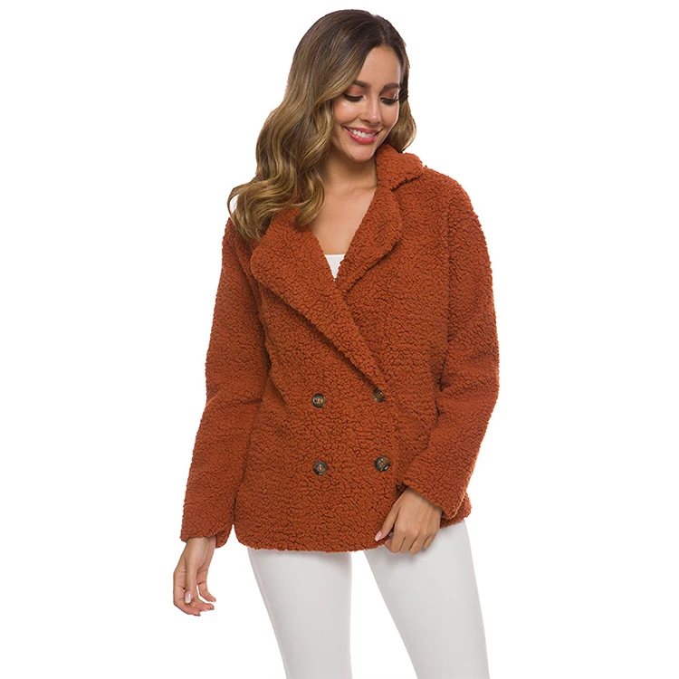 Plus Size Customized Design Button Pocket Lapel Jacket Women Warm Loose Wool Cardigan Winter Coats Outerwear