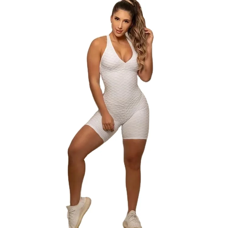 
New Arrival Ready To Ship One Pcs Textuer Sports Suit Cutout Back Butt Lifting Gym Wear Sport Yoga Wear 