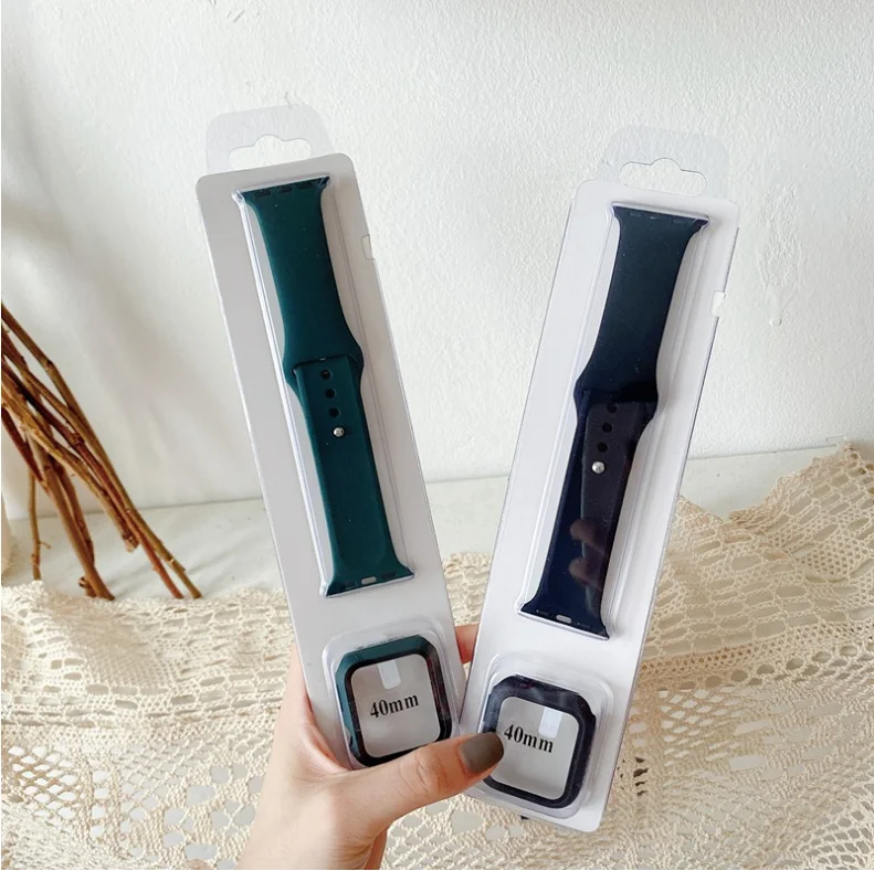 Цветной Мягкий силиконовый чехол для Apple Watch серии iWatch сменный спортивный ремешок 2 в 1 38 40 42 44 мм 3 4 5 6 i