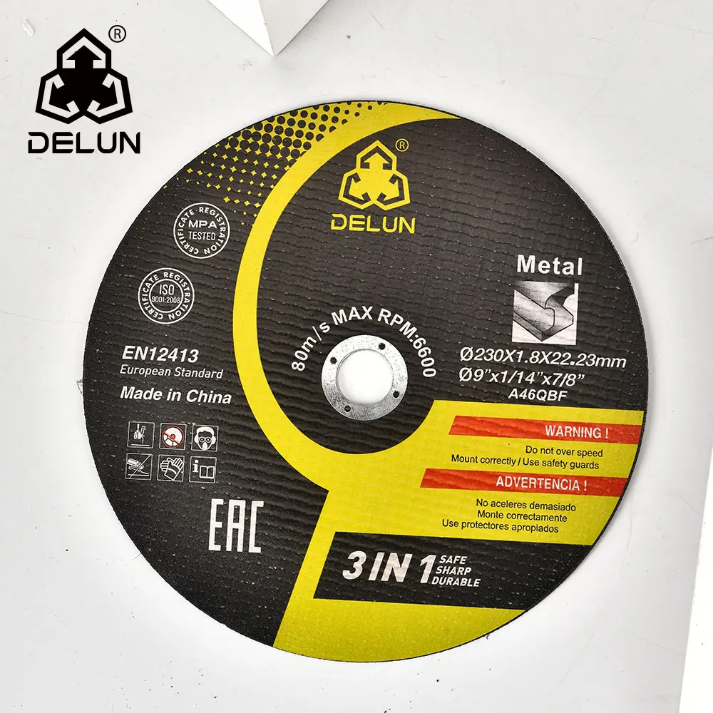 high quality 9inch 230mm DELUN  abrasive cutting long duration time cutting disk for metal and stainless steel