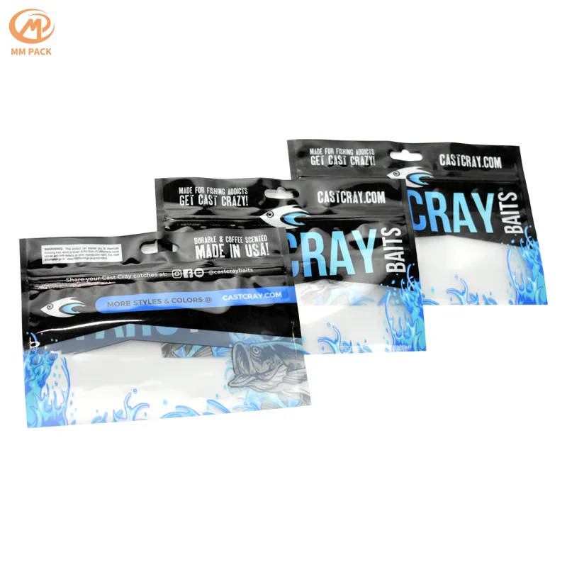 Custom Printed Make In China Fishing Bait Lure Plastic Laminated Poly Stosh Packaging Package Ziplock Poly Packet Bags Pouch