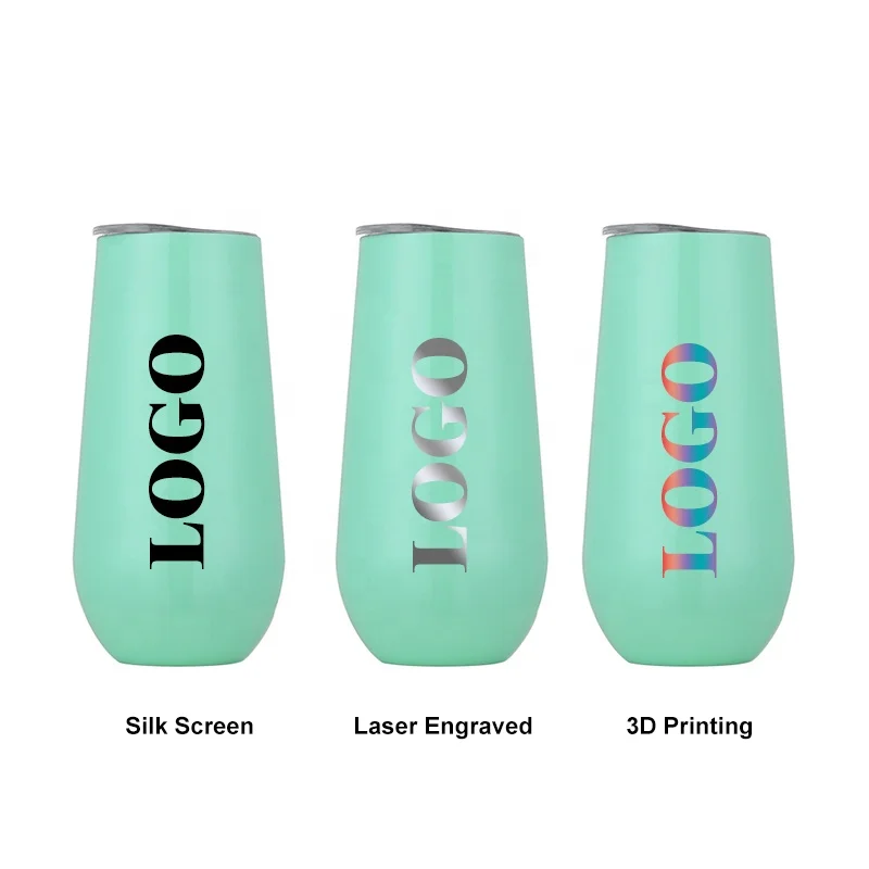 Customized Logo 10oz Wine Tumbler Thermos with Lid Stainless Steel Flute Tumbler Stemless 6oz Champagne Tumbler