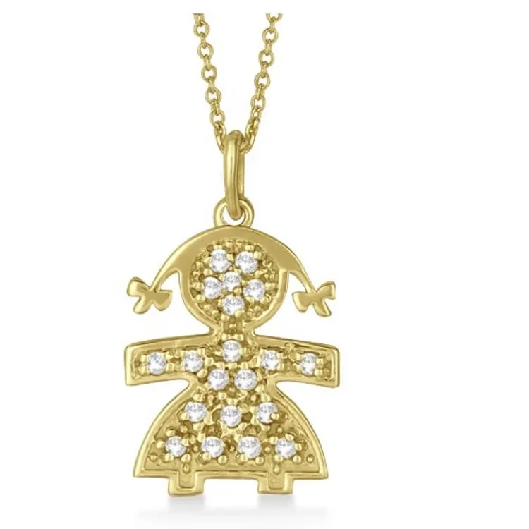 PAVE SET DIAMOND GIRL SHAPE PENDANT NECKLACE 0.15CT LAB DIAMOND CUTE PENDANT WITH CHAIN