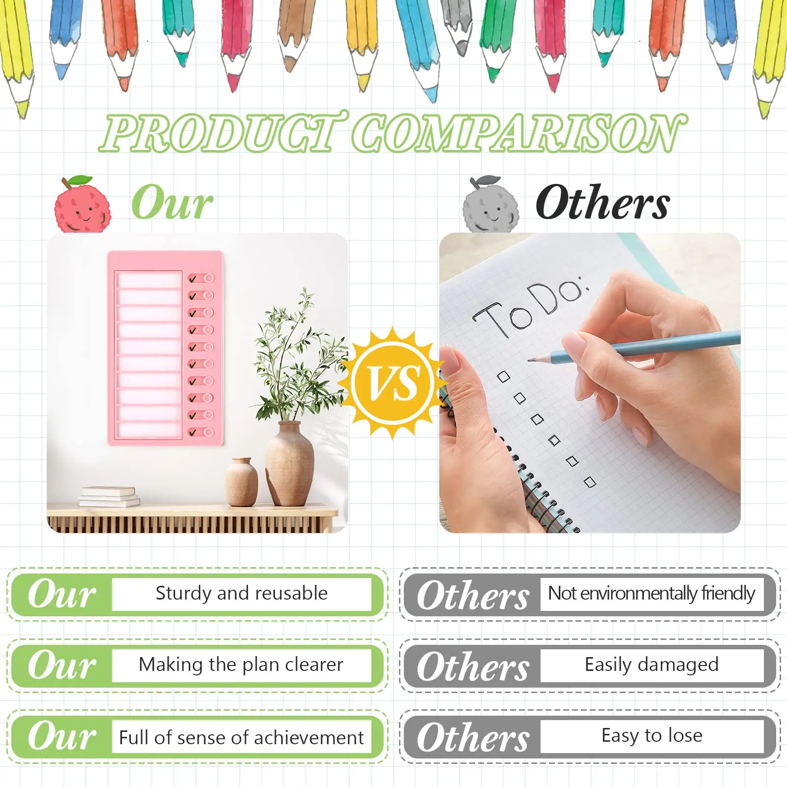 Custom Colorful Plastic Checklist Board with Detachable Card To Do List for Home Routine Planning My Chores Memo Board Checklist