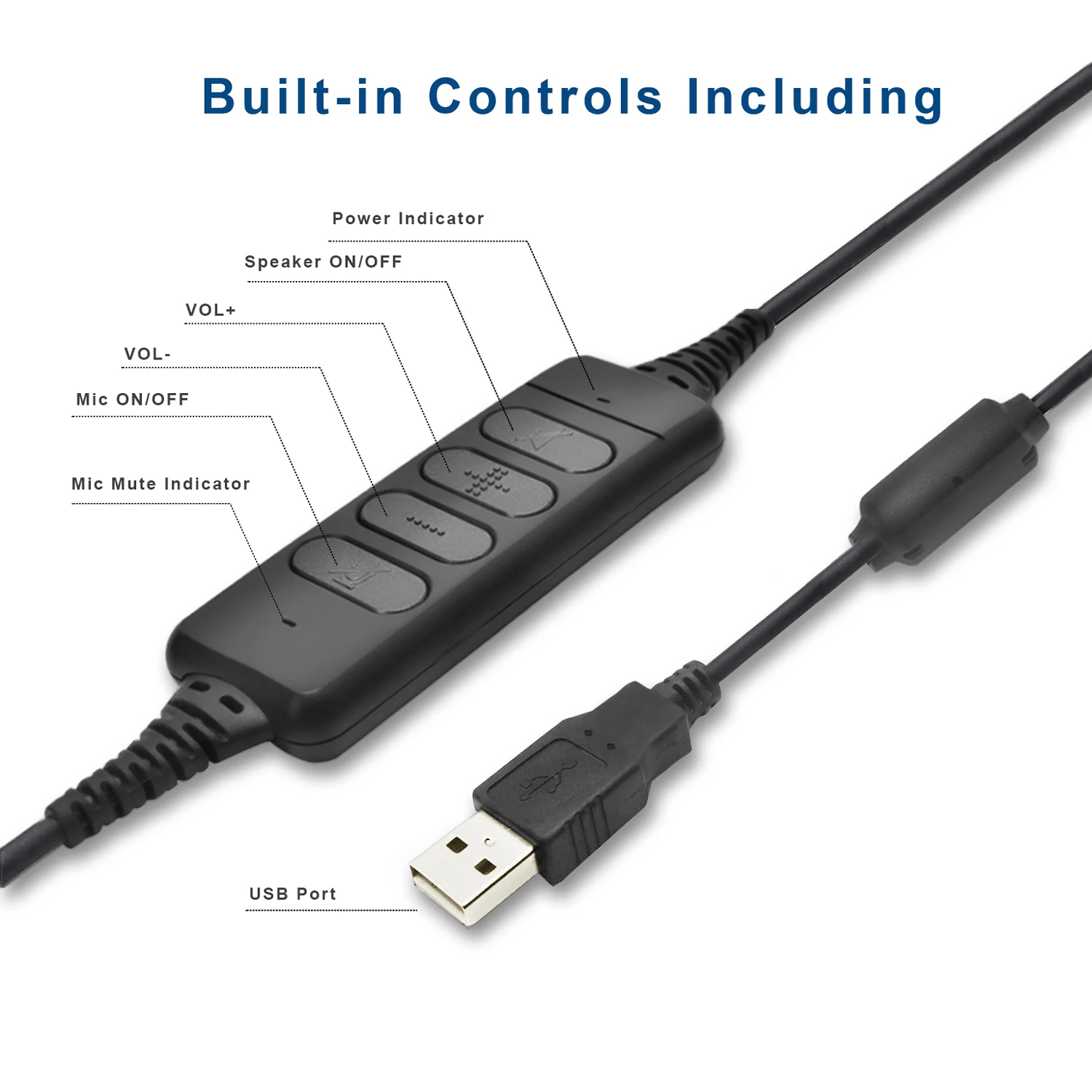 Компьютерная USB-гарнитура для колл-центра с шумоподавляющим микрофоном регулировкой громкости и переключателем