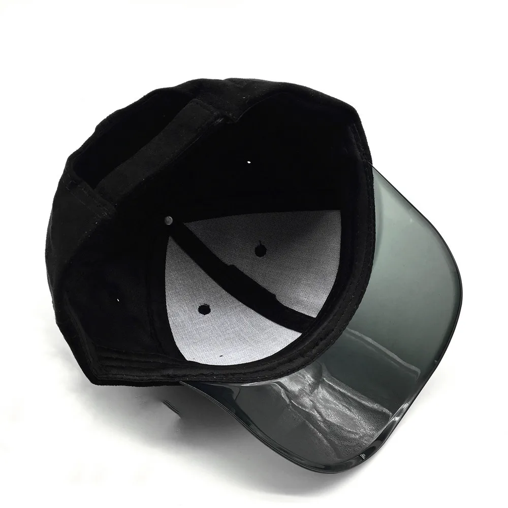 Faux Suede Baseball Cap for Women with PVC Transparent Brim Custom 6-Panels Black Trucker Cap PU Sport Summer Hat
