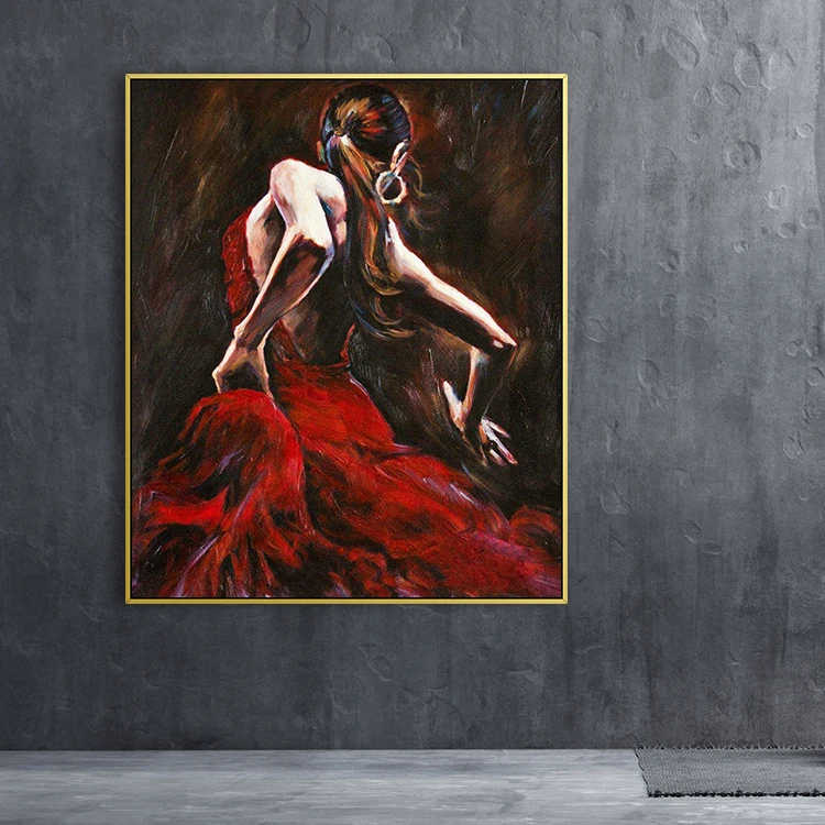 Modern art abstract red dress beauty portrait decorative painting professional handmade custom figure oil painting