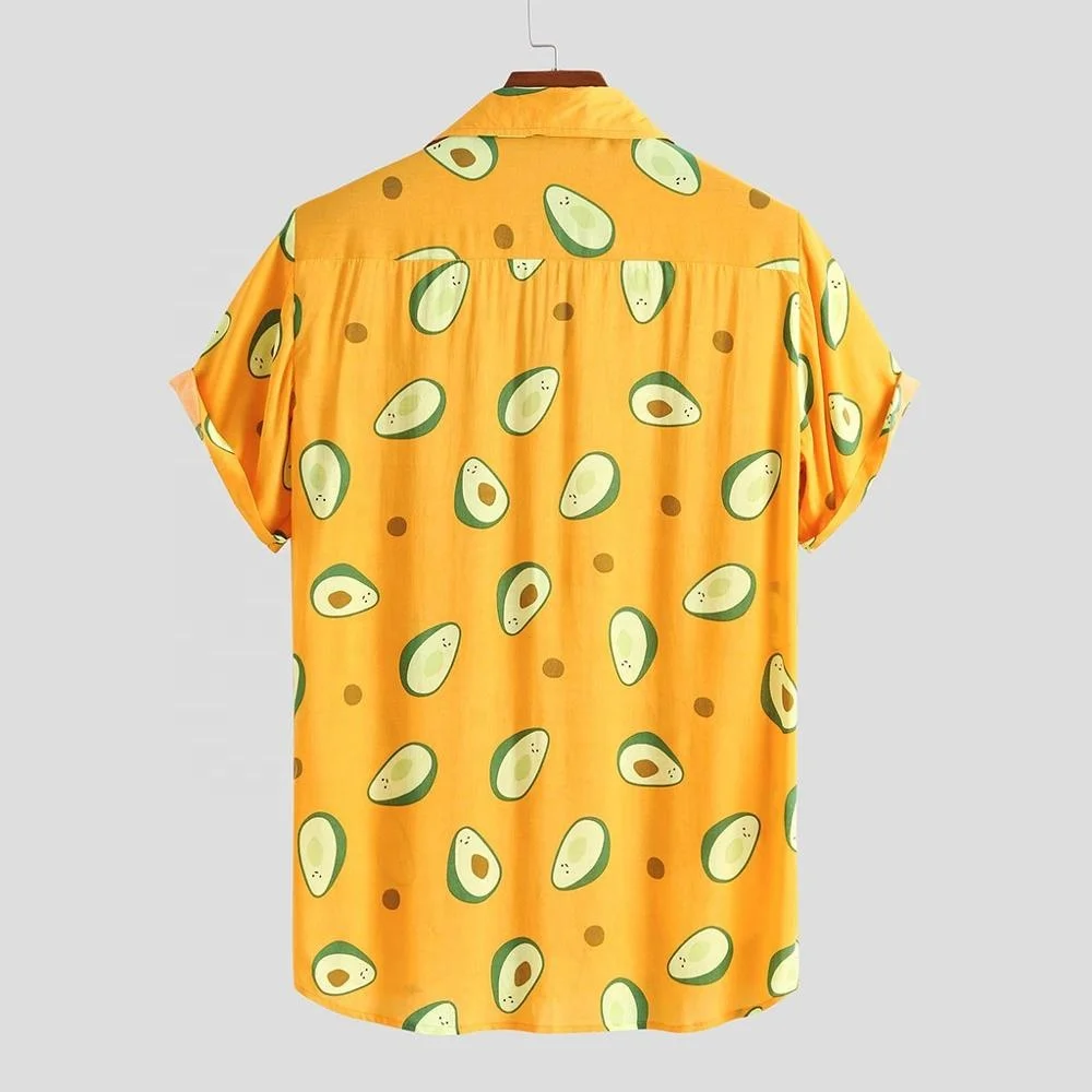 funny avocado print shirt beach shirt turn down collar Hawaiian shirt