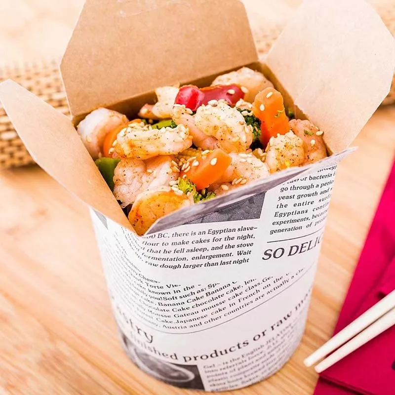 Bio Box 16 Ounce Chinese Take Out Boxes, Round Food To Go Boxes - Leak And Grease-Resistant, Tab-Lock, Black Paper Take Home Box