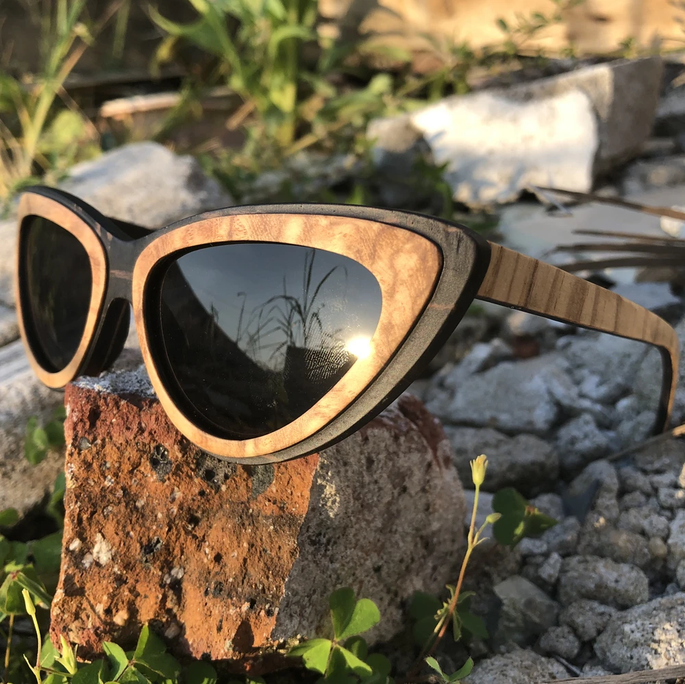 Wholesale 2020 new designer wooden glasses cat eye frame polarized ladys sunglasses