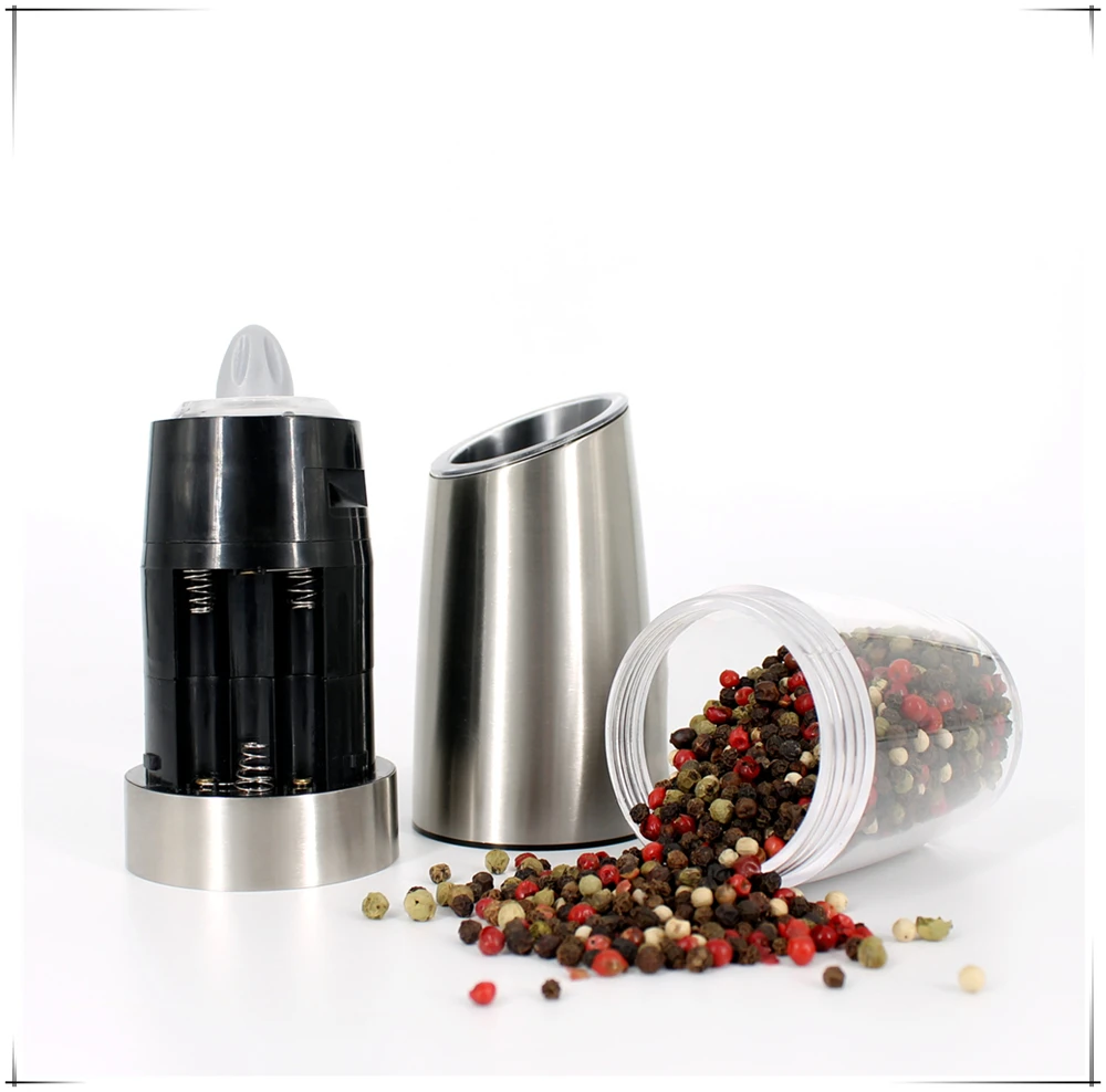 Amazon hot sale batteries operated gravity salt and pepper mill automatic grinder set LFGB CE RoHS approved