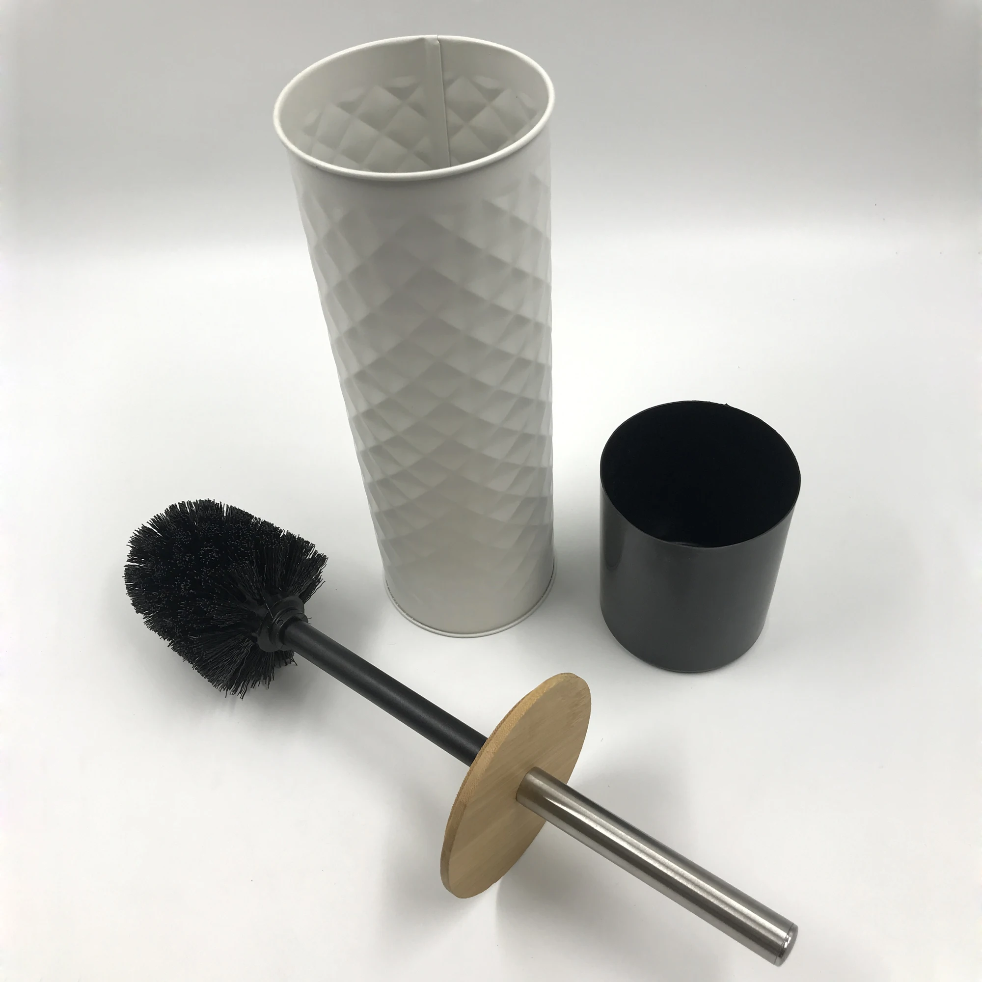 
Special Hot Selling New design Bamboo Lid Toilet Holders Toilet Brush Bathroom Set 