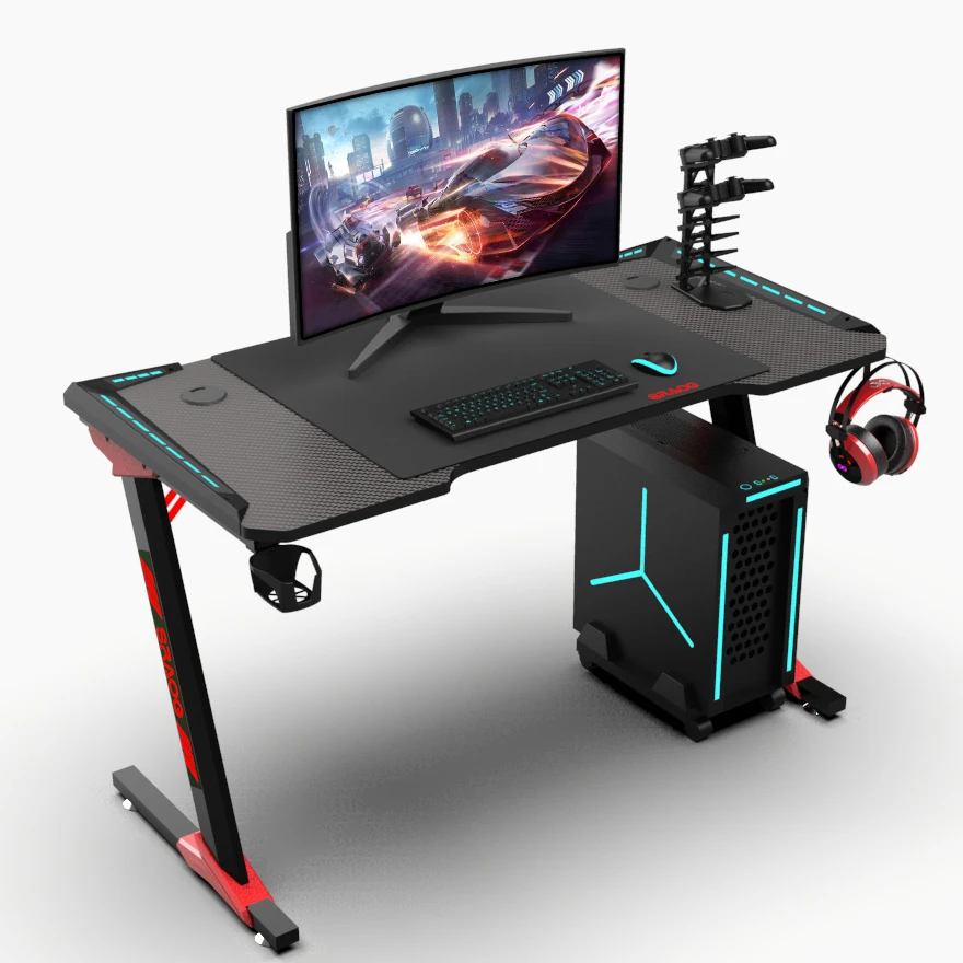 Modern New Design Computer Desks with Led Lights Adjustable Height Gaming Desk Rgb Black Metal Customized Logo Office Desk 1pcs