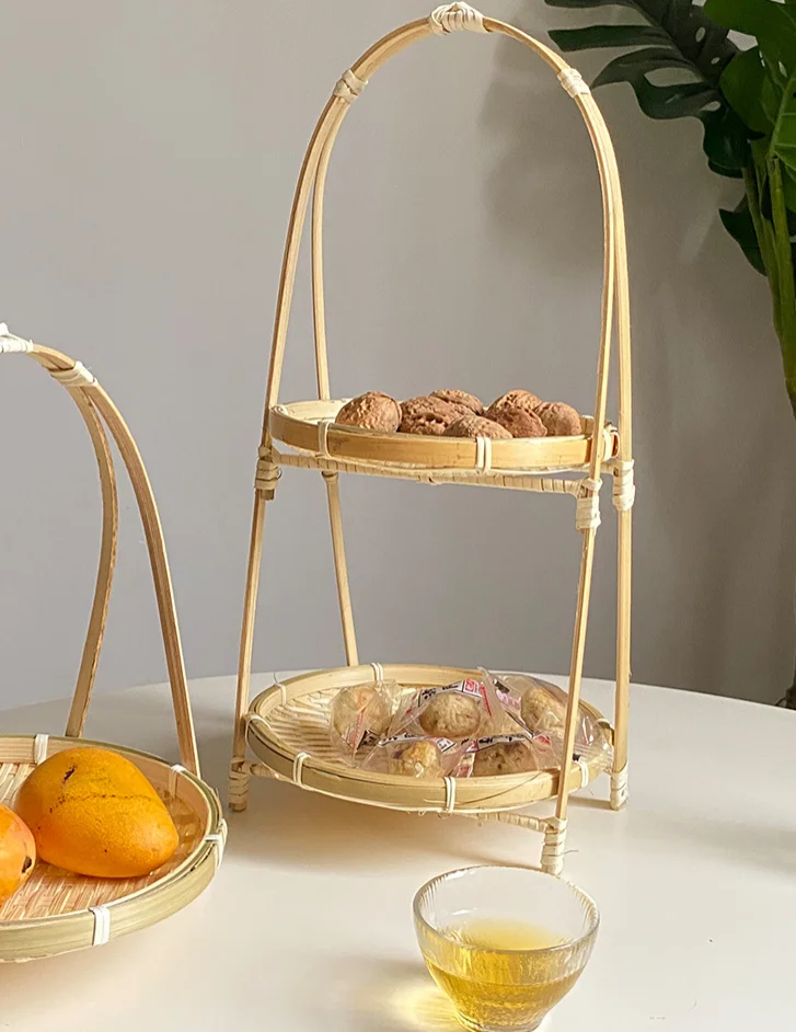 Bamboo fruit plate round storage basket farmhouse bamboo products household fruit basket washing vegetables