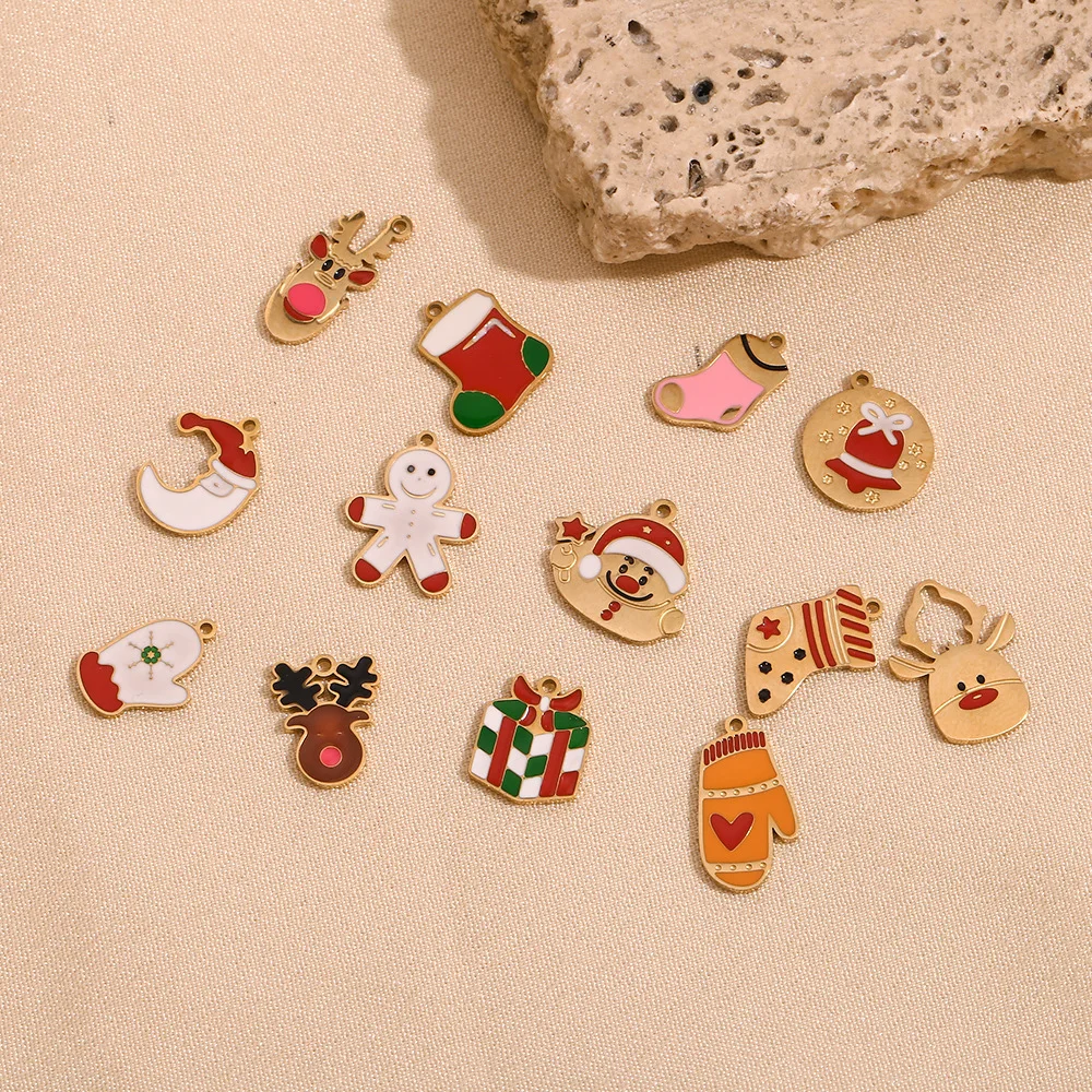2024 Christmas Jewelry Enamel Charms For Jewelry Making Gold Plated Stainless Steel Pendant Accessories