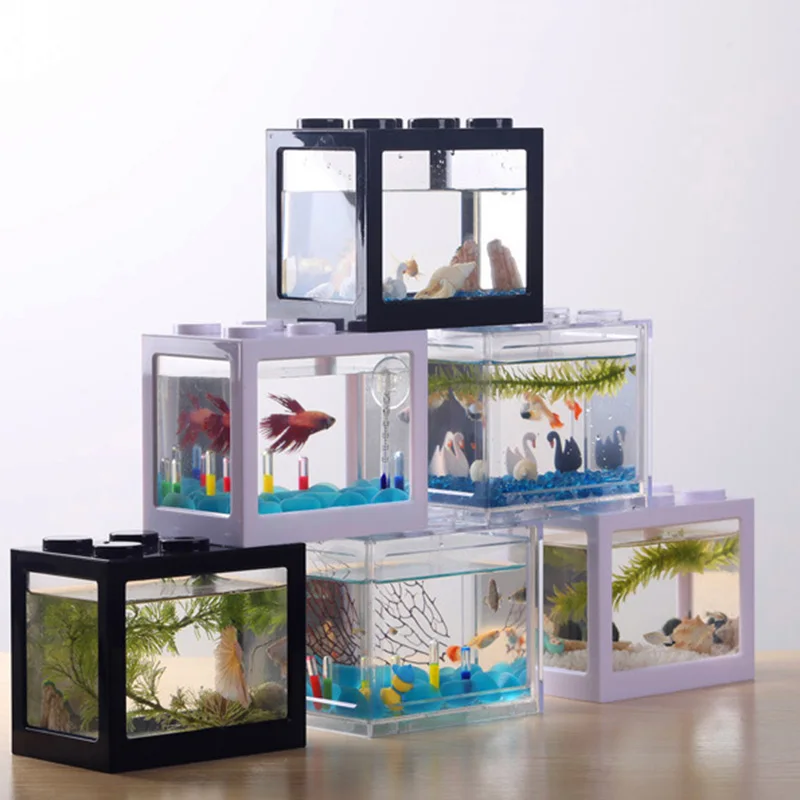 Mini Multicolor Stackable Building Blocks Ecological Creative Aquarium Fish Spider Tank Small Reptile Pet Box Home Decoration