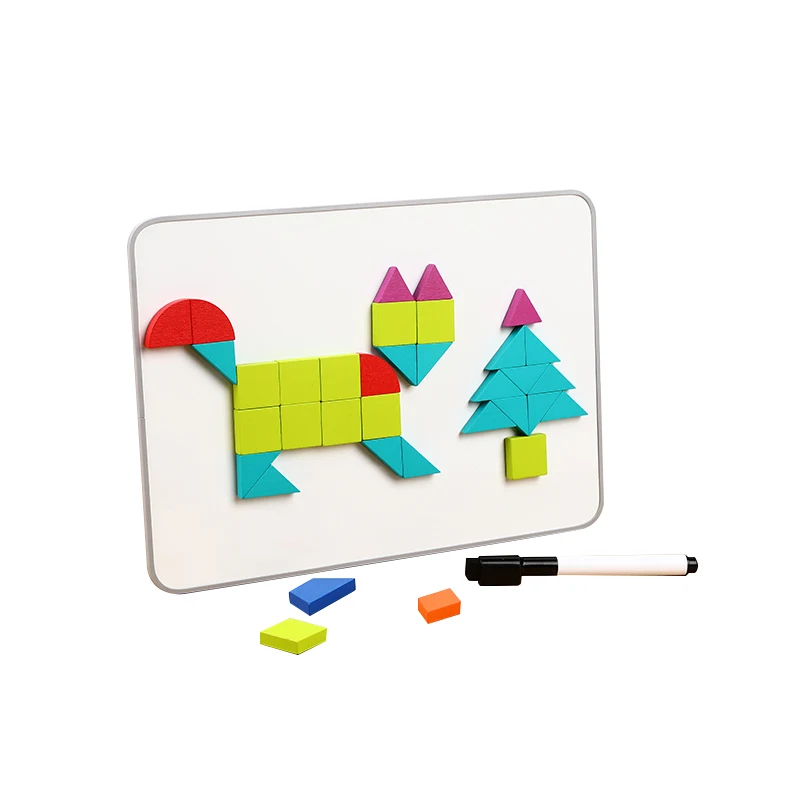 Block Geometric Jigsaw Puzzle Blocks Children Educational Gift Tangram Blocks Custom Wooden Plastic Toys 50 Sets 3+ Years CN;ZHE