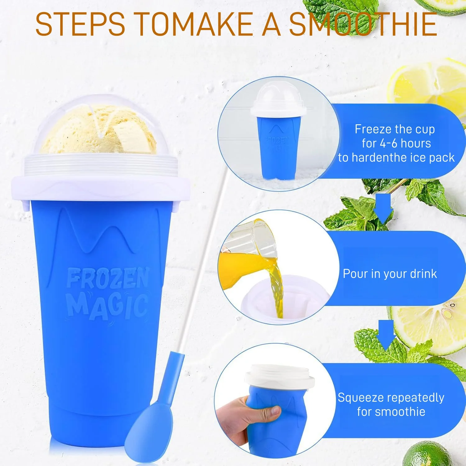 Frozen Magic Slush Slushy  Make Cup Ice Cream Slushie Maker Quick Frozen Smoothies Drink Silicone Frozen Magic Squeeze Cup