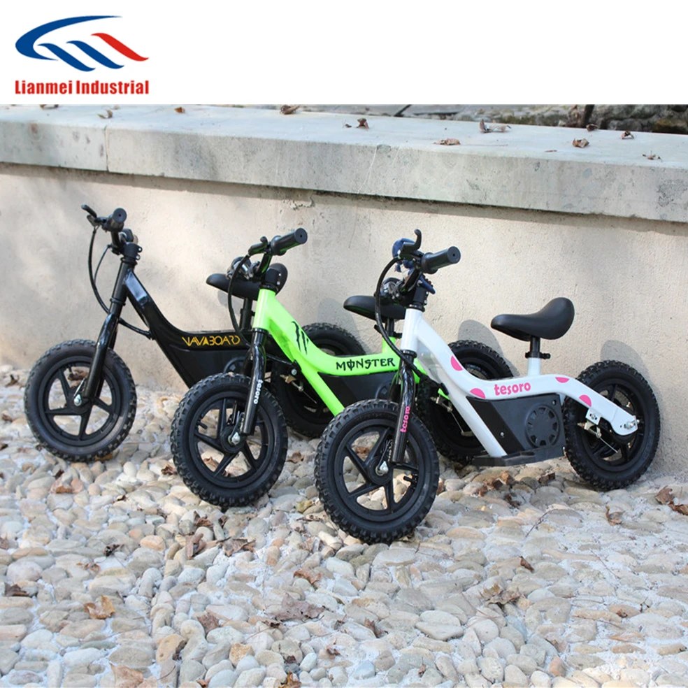 12 Inch 24V 100W Children No Pedal Bike Electric Powered Kids Balance Bike With Removable Li-ion Battery