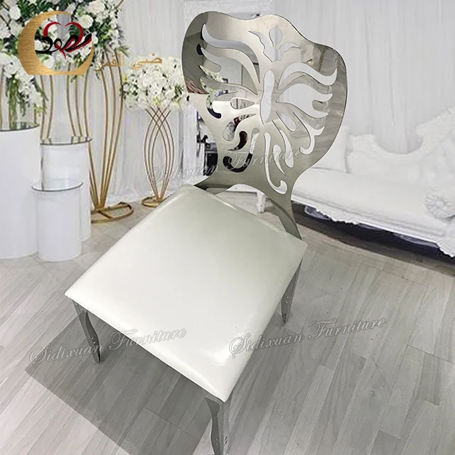 Dining furniture white PU leather cushion carving silver throne chairs