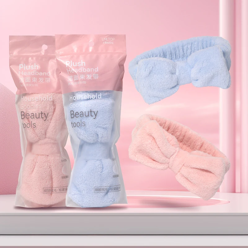 LMLTOP Wholesale Cute Bowknot Soft Face Clean Hairband For Baby Girls Women Coral Fleece Spa Sport Yoga Wrist Headband SY806
