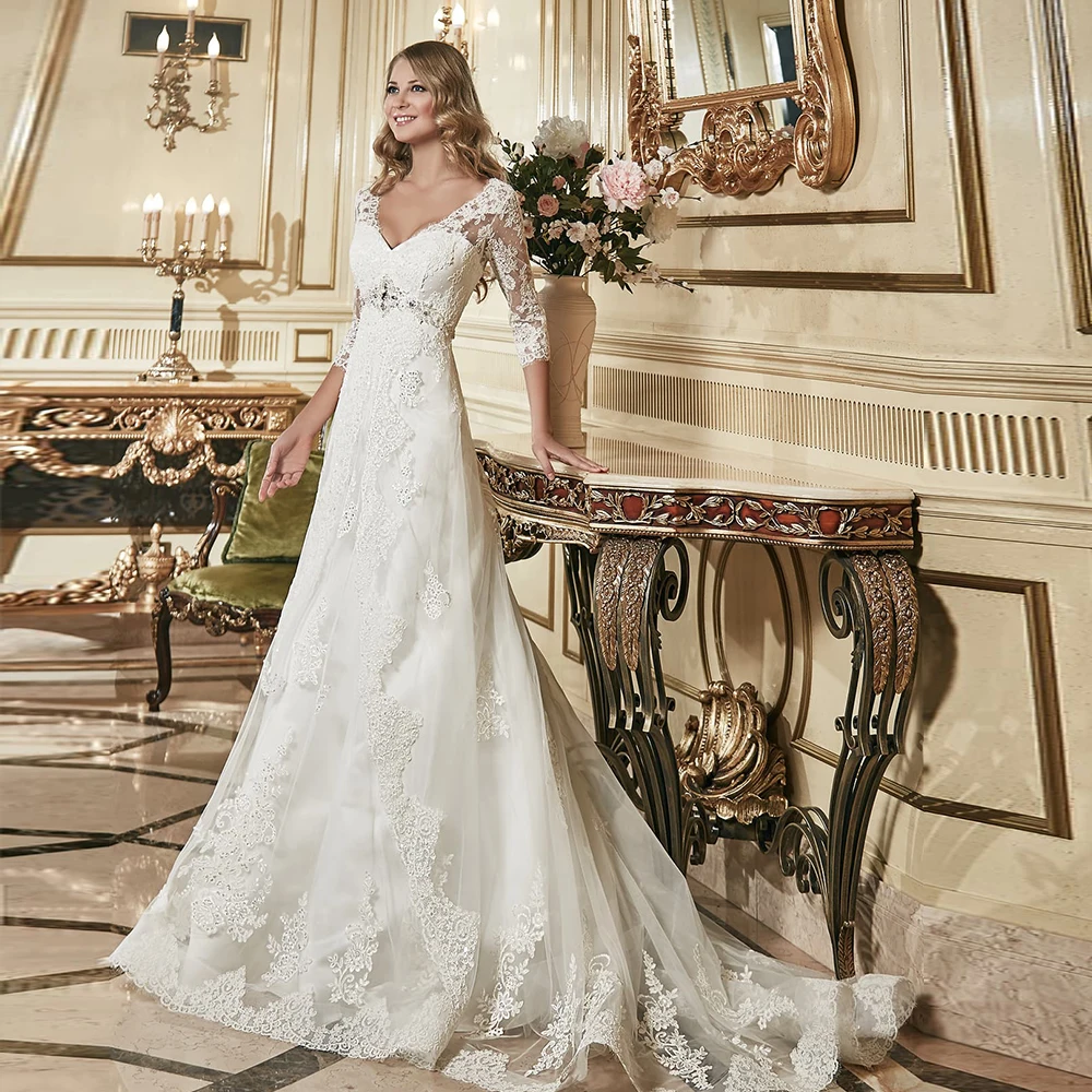 Beaded Crystal Waist Appliques Sheath Wedding Dress With Three Quarter Sleeve Aliexpress Login Sexy V-neck Sim Bridal Gowns