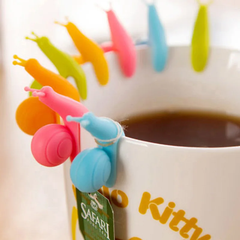 SC02 Wholesale Cute Snail Shape Drink Markers Colorful Cup Hangers Silicone Tea Bag Holders