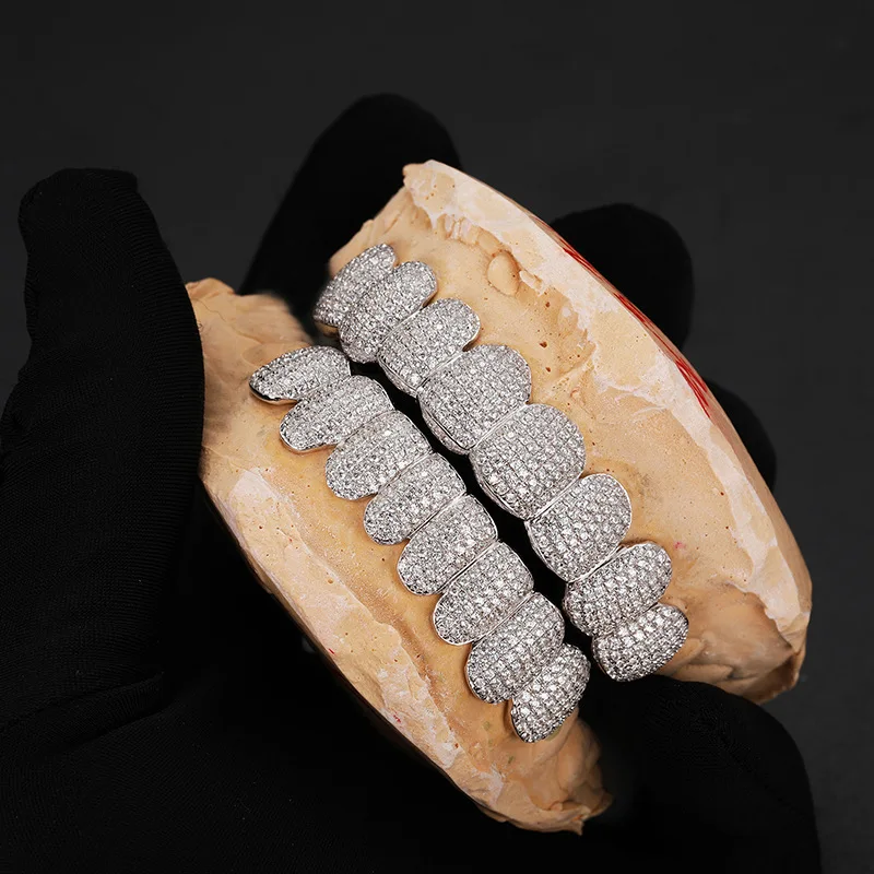 Grillz Teeth Hip Hop Customized Iced Out VVS Moissanite Teeth Grill Sterling Silver Diamond Grills