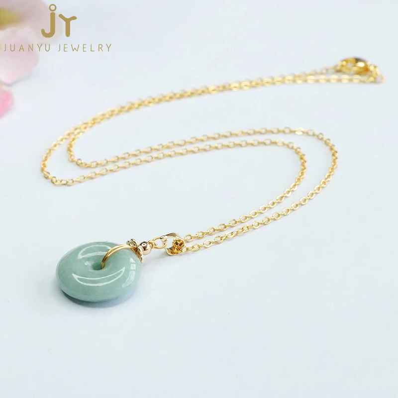 Wholesale Natural Burma Jade Charm Pendant Fashion Jewelry Stainless steel Jadeite Pendant Bucket Myanmar Jade Pendant Necklace