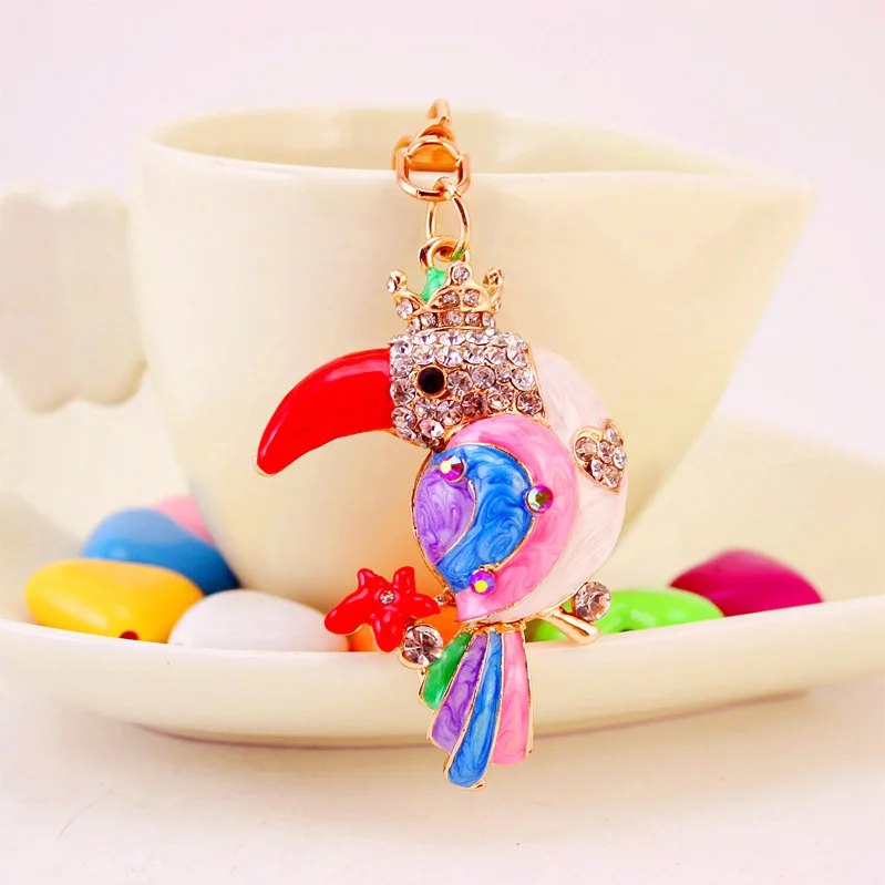 Luxury Metal Accessories Eco Friendly Paints Cartoon Cute Crystal Bird Rhinestone Keychain