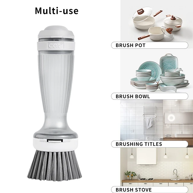 Hot Selling Kitchen Cleaning Replaceable Heads Palm Brushes Pressing Soap Dispensing Cleans Brush  Dishwashing  Brush