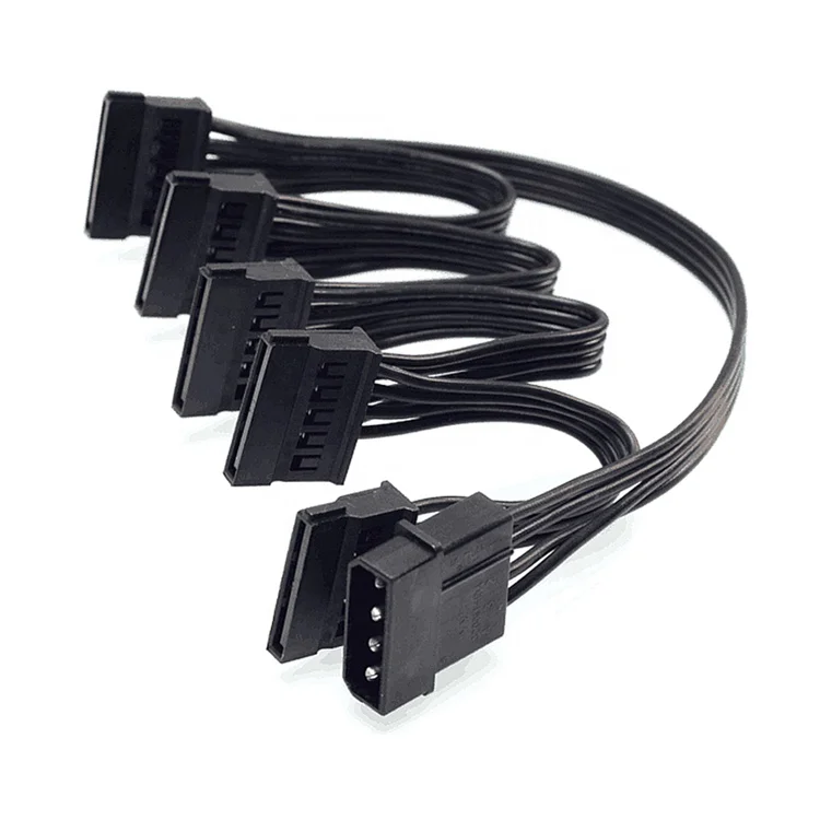 High quality 4pin IDE 1 to 5 SATA 15Pin Hard Drive HDD SDD Power Supply Splitter Cable 60cm