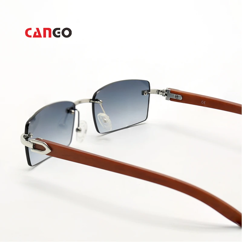 High quality Uv Protection Fashion vintage wooden rimless sunglasses men rectangle uv400 eyewear acetate sunglasses wholesale