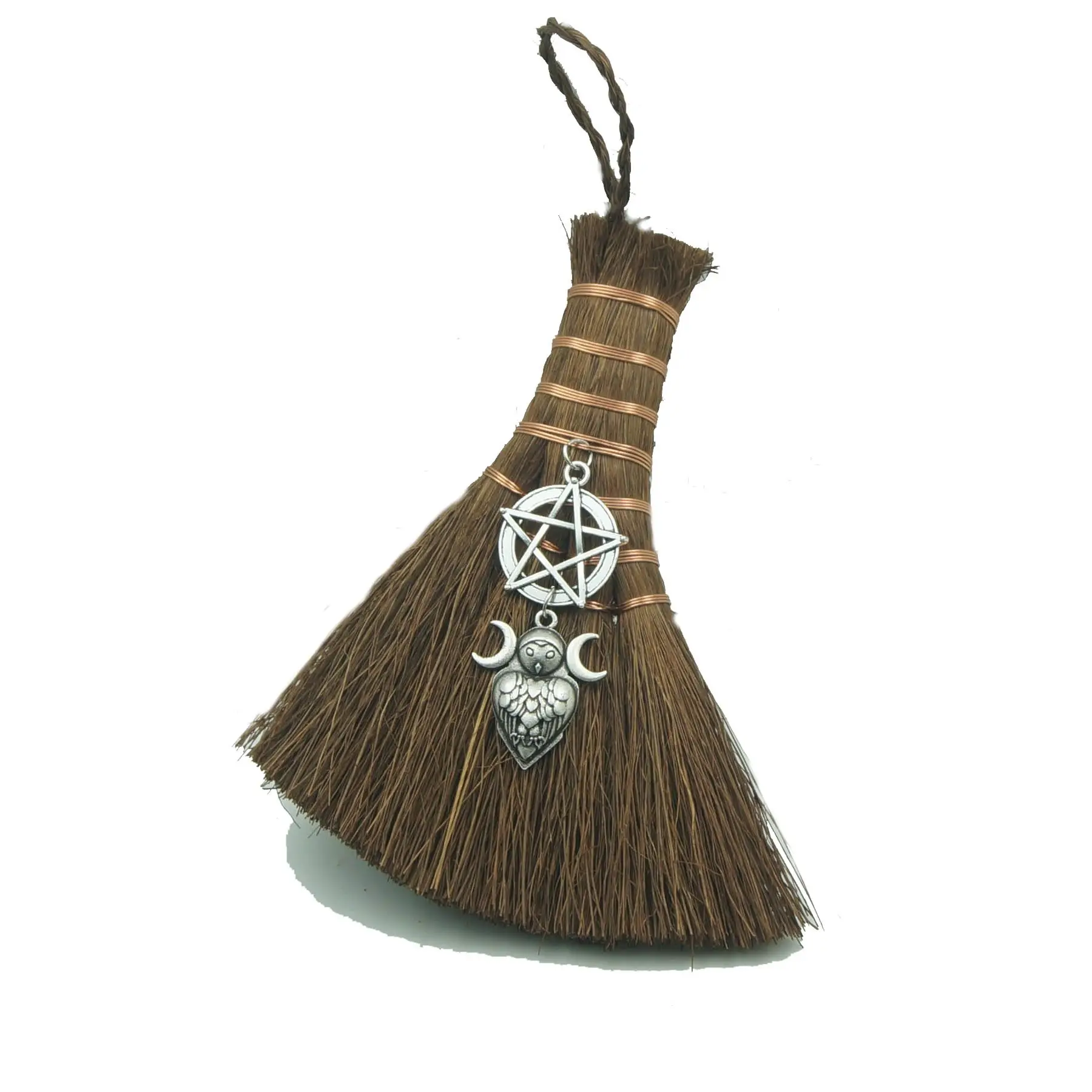 Wholesale witch altar decorations, magic brooms, pentagram and moon goddess pendants, wizard ritual jewelry accessories