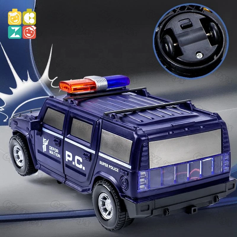 Amazons Hot Sale B/O Electric Police Car Transform toys led light music electric robot toys with projection toy kids