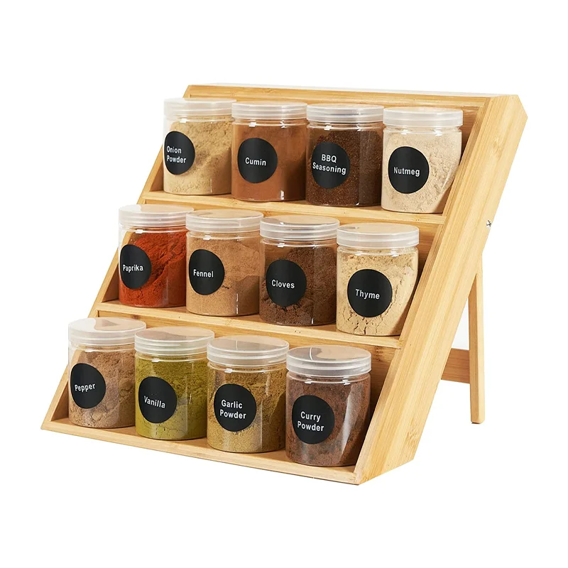 Spice Jar Rack Organizer for Countertop Spice Display Shelf for Drawer Kitchen Storage Spice Holder Stand Wall Mounted Bamboo