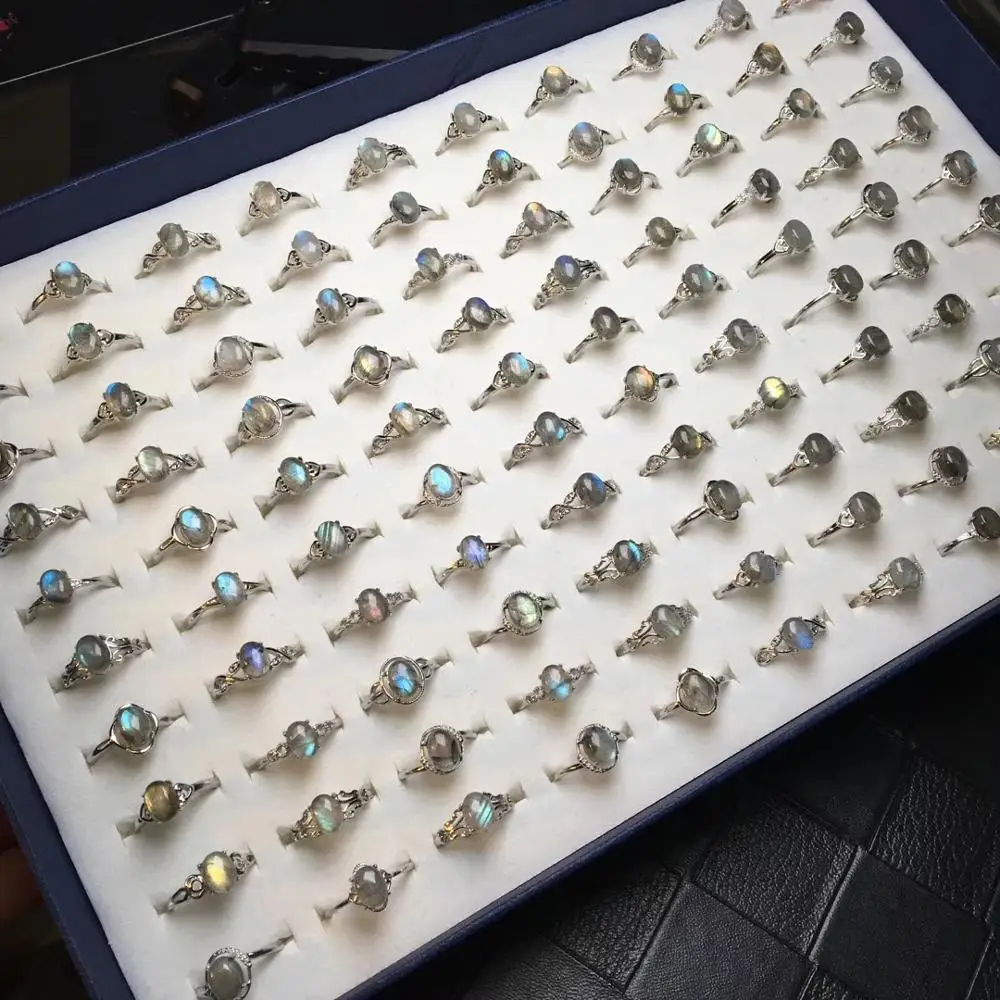 Resizable natural gemstones Crystal rings labradorite finger rings strong flash for valentine gifts