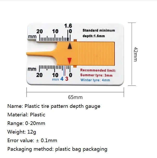Vernier depth caliper, tire pattern depth gauge, tire pattern depth gauge  portable plastic tire pattern depth gauge 0-20MM