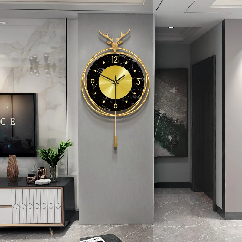 Creative home decorative Nordic Metal Marble Pendulum Wall Clocks High Quality Creative Fancy Deer Wall Clocks